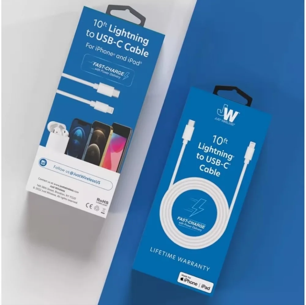 Just Wireless 10ft Mfi USB-C Fast Charging & Data Transfer Cable for iPhone